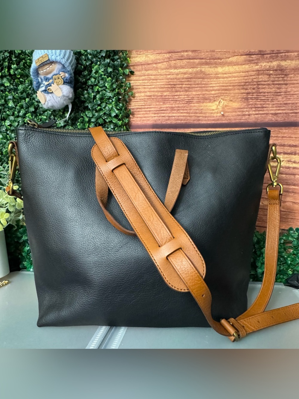 NwT Madewell | Zip-Top Transport Leather Carryall with Adjustable Strap Black